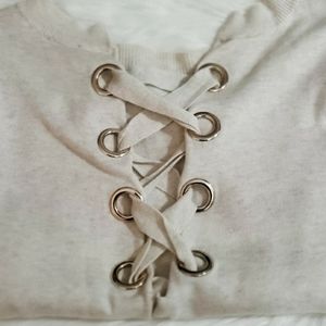 Cream Lace up front Crop sweater